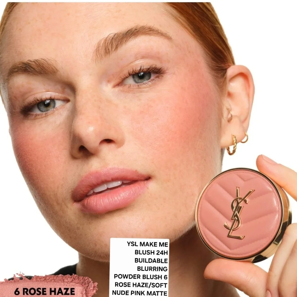 YSL MAKE ME BLUSH 24H BUILDABLE BLURRING POWDER BLUSH 6 ROSE HAZE/SOFT NUDE PINK